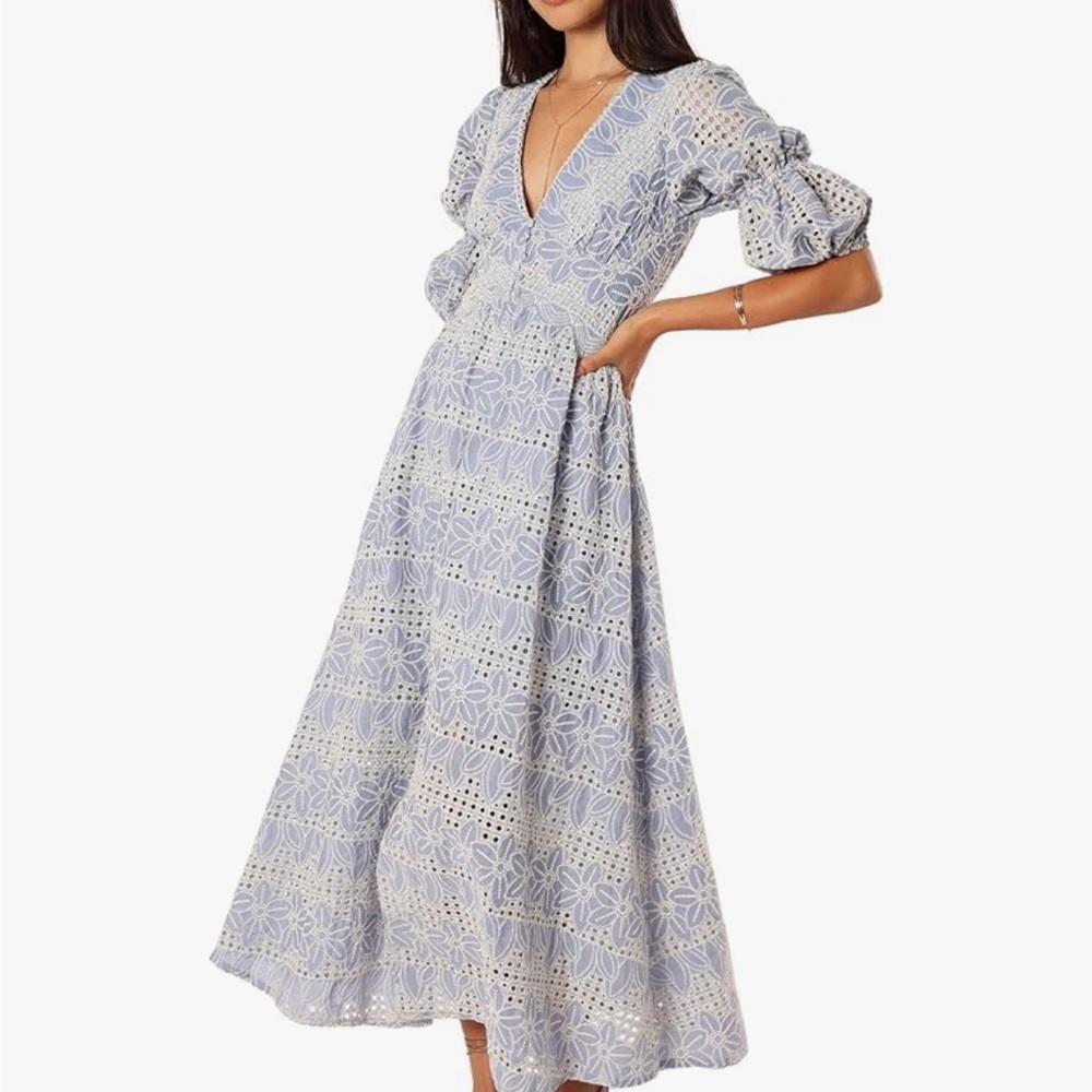 Petal & Pup Elegant Blue Floral Lace Dress 10
